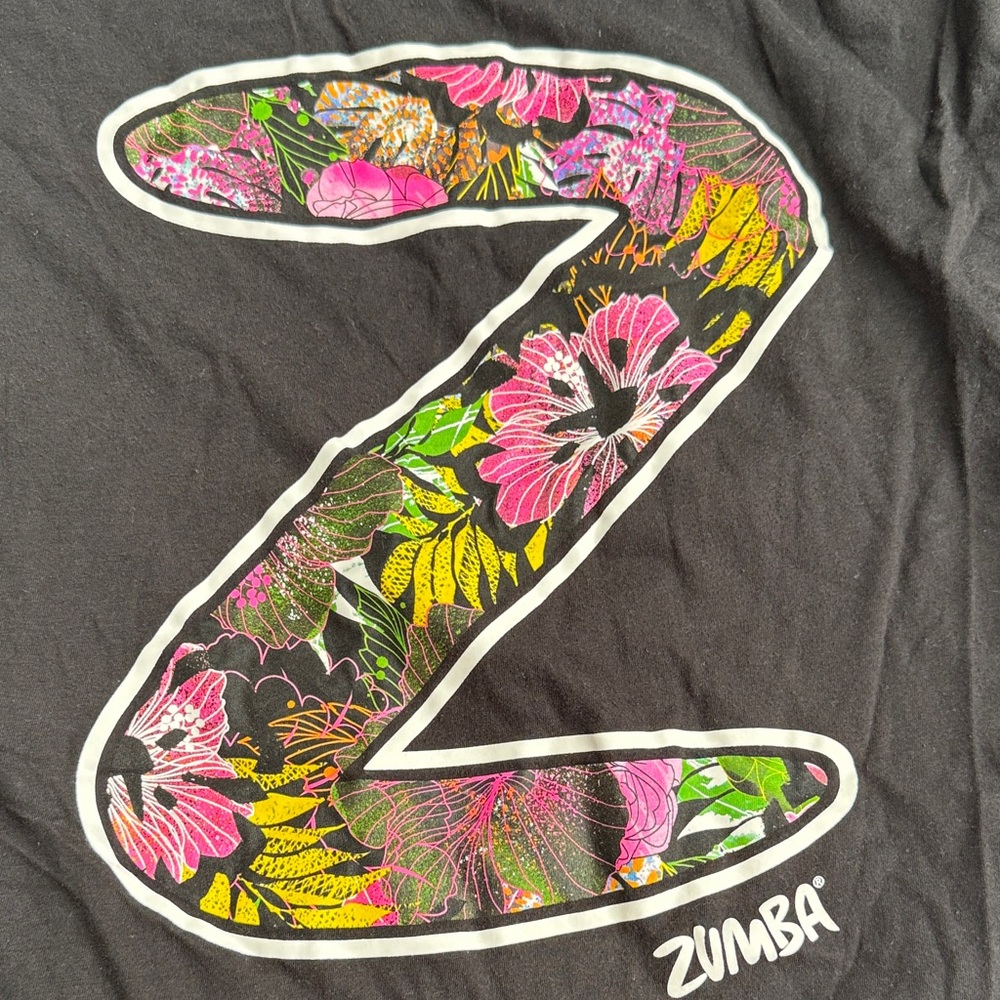 Zumba Fitness Black Short Sleeve Top with Floral 'Z' Graphic - Picture 4 of 5